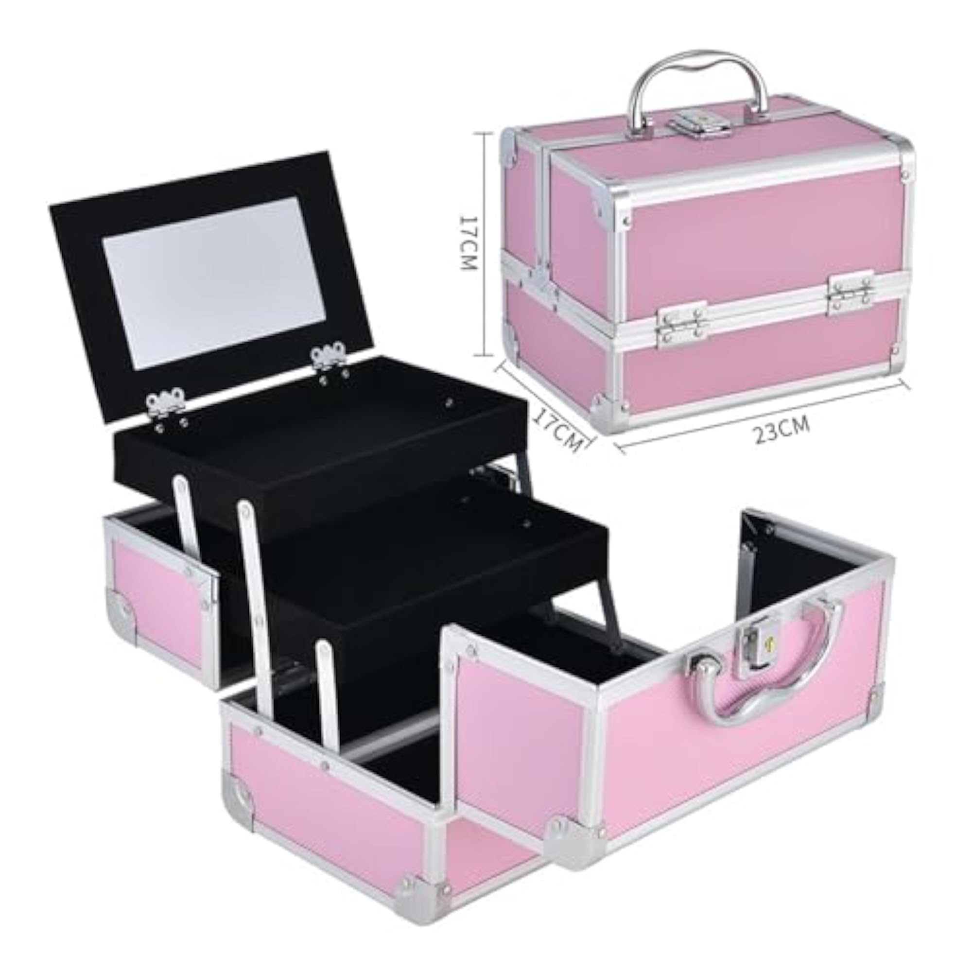 Portable Makeup Train Case with Mirror and Divider